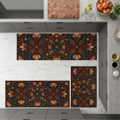 Floral Motif Non-Slip Washable Kitchen Mats