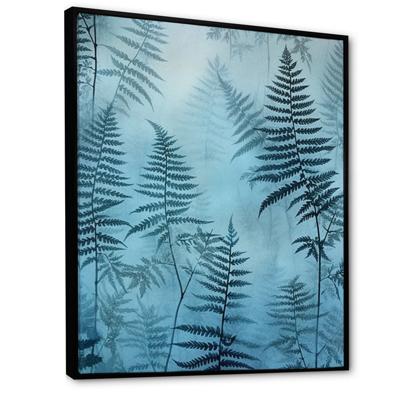 Fougère bleue II - art mural floral, salon, Cadre flottant noir, H 44 po x l 34 po x P 1,5 po
