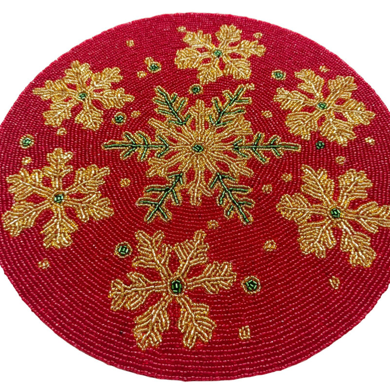 Ensemble de 2 napperons O Holy Flake à perles rouges, vertes et dorées