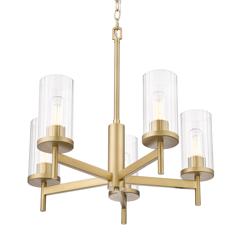 Bertelli 5-Light Dimmable Steel Cylinder Chandelier, Brushed Champagne Bronze