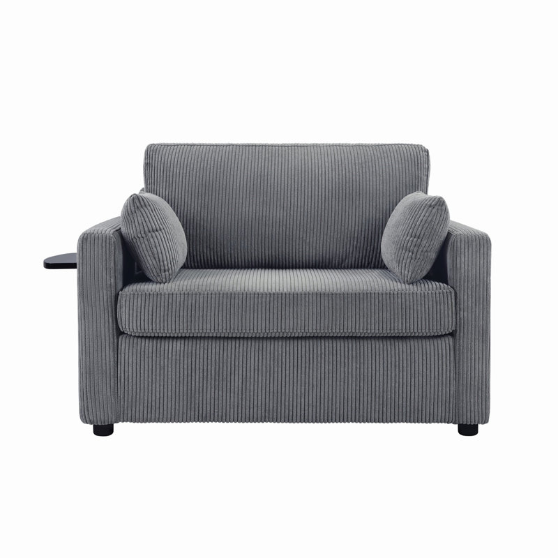 Canapé-lit avec matelas pliable, causeuse avec table d'appoint pliable et deux ports USB pour appartement, salon, Gris