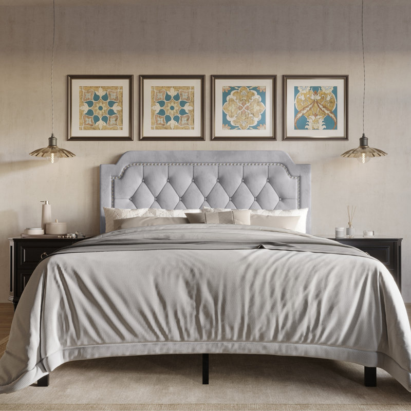 Dwayna Upholstered Panel Bed, Silver Gray, Queen
