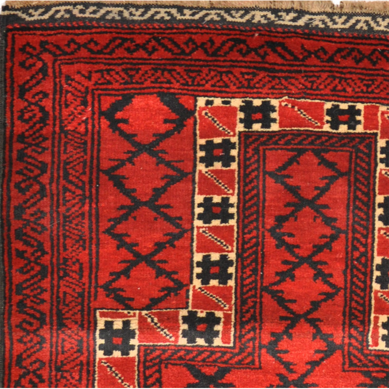 Tapis décoratif en laine rouge noué à la main balouchi rouge de conception unique 2 pi 6 po x 4 pi 7 po