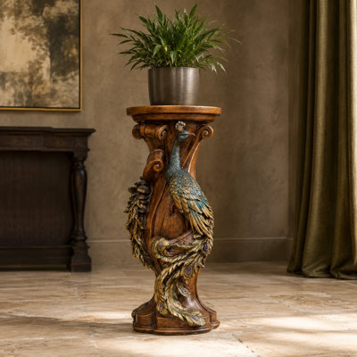 Peacock Carved Pedestal Stand for Plant and Decor Display