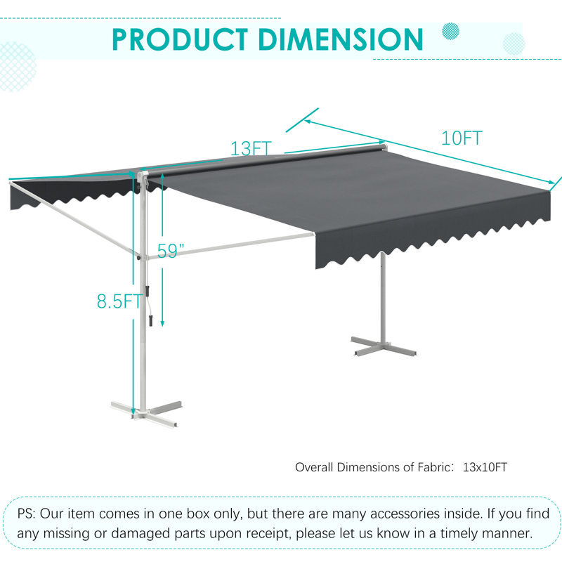 Double-Sided Outdoor Patio Manual Awning, 102" H x 156" W x 120" D