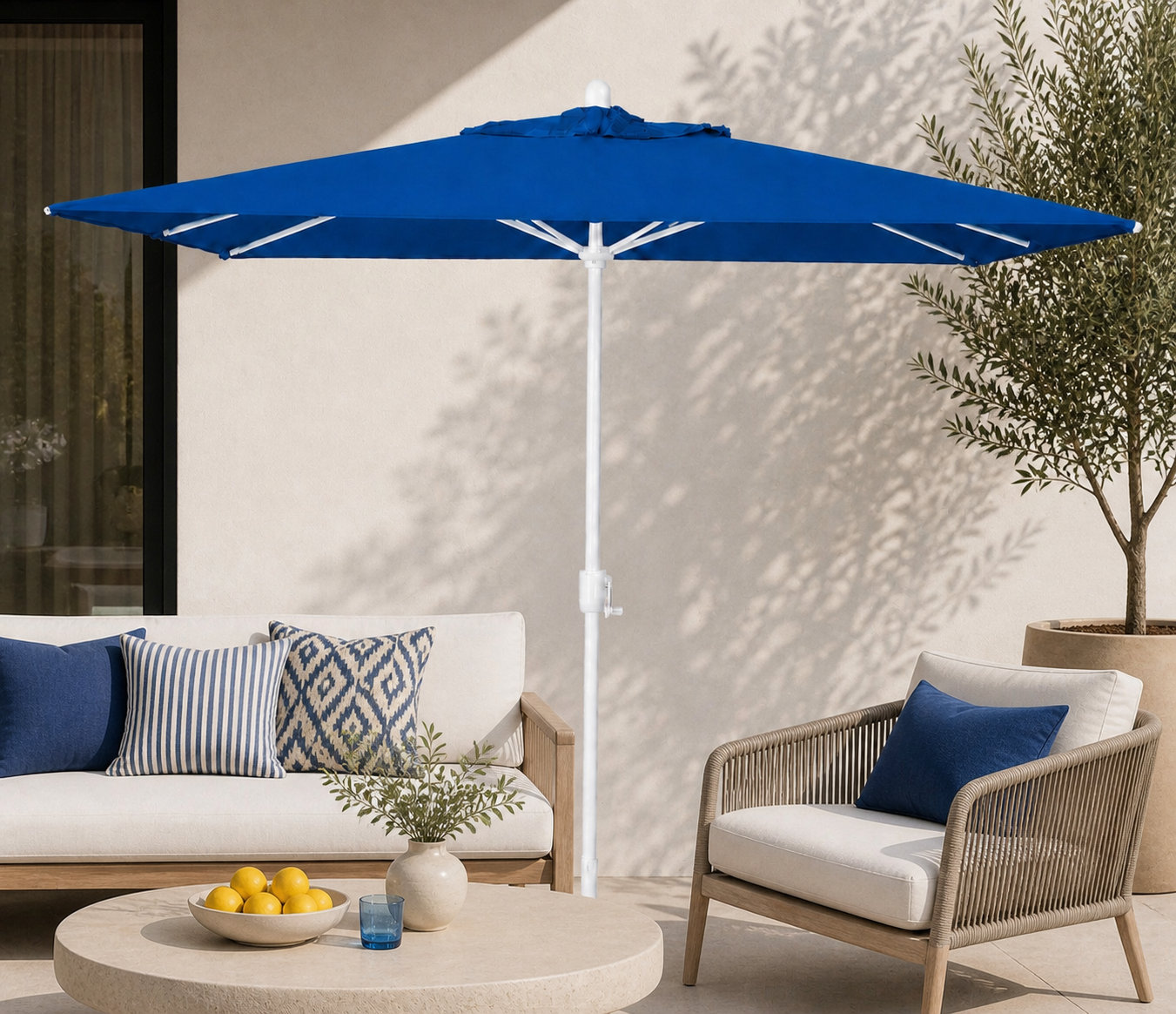 Olivier 9.7' Umbrella, White Sand, Canvas Pacific Blue Sunbrella® Canvas