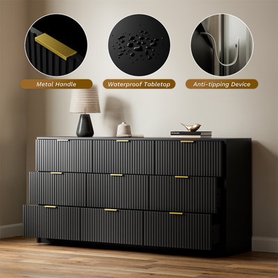 Commode 9 tiroirs Aphan, l 63 po