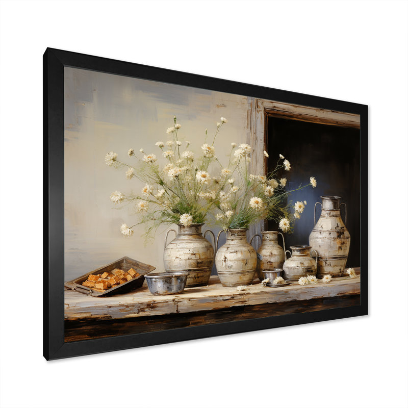 Flower Herbs Farmhouse Still Life, Cadre simple noir, H 24 po x l 32 po x P 1 po