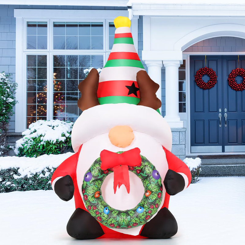 Christmas Inflatables 5 Ft Inflatable Gnome Holding Garland With Built-in Leds