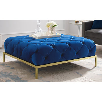 Zermeno 41.73" Wide Velvet Tufted Square Cocktail Ottoman with Gold-Finished Metal Legs