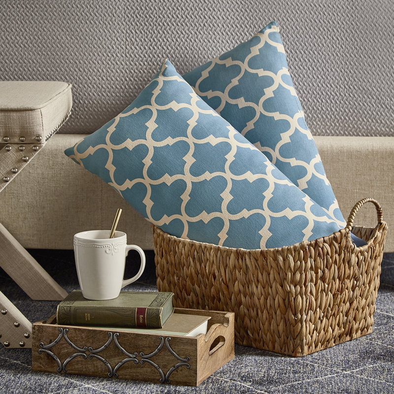 Geometric Linen Throw Pillow, Heritage Blue