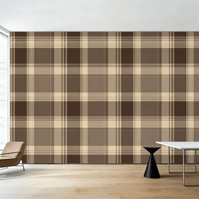 Peel and Stick Wallpaper Brown Beige Plaid Classic Checkered Design Wall Murals 100"H x 144"W Removable PVC Wall Paper Self-Adhesive Wall Decor for Bedroom Living Room Home Office
