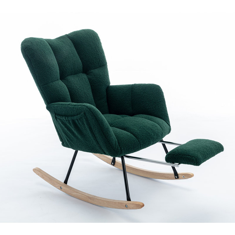Chaise berçante en tissu avec repose-pieds Teddy, Vert