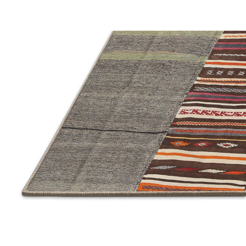 Tapis contemporain brun / gris / orange, Rectangle 6 pi x 9 pi