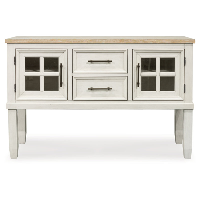 Cream and Light Brown Transitional Dining Server with Glass Doors