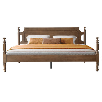 King Size Bed Frame with Headboard & Footboard, Solid Wood Platform Bed, Central Metal Legs, 12 Sturdy Slats, Under Bed Storage, Easy Assembly, Noise-Free & Anti-Slip, Barnwood Finish