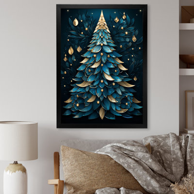 Arbre de Noël magique bleu et doré - paysage d'hiver