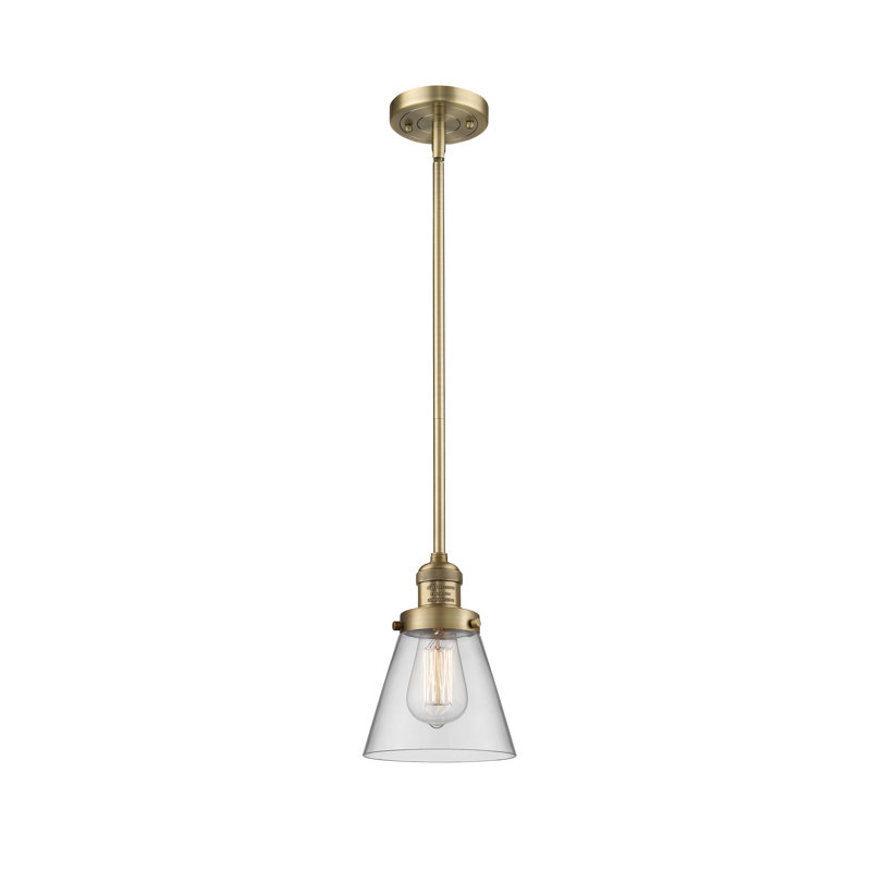 Milardo 1 - Light Single Pendant, Clear, 8" H x 6" W x 6" D, Brushed Brass