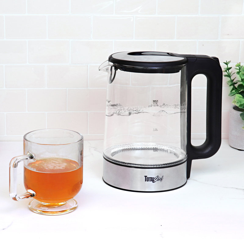 Bouilloire électrique en verre Total Chef de 1,7 litre avec service sans fil, arrêt automatique et protection contre l'ébullition