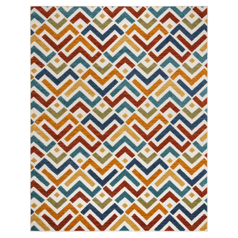 Red and Multicolor Geometric Flat Woven Synthetic Area Rug 8' x 10'