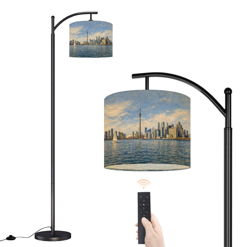 Lampe sur pied à arc avec abat-jour réglable Toronto Cityscape Autumn Bay Water Lamp