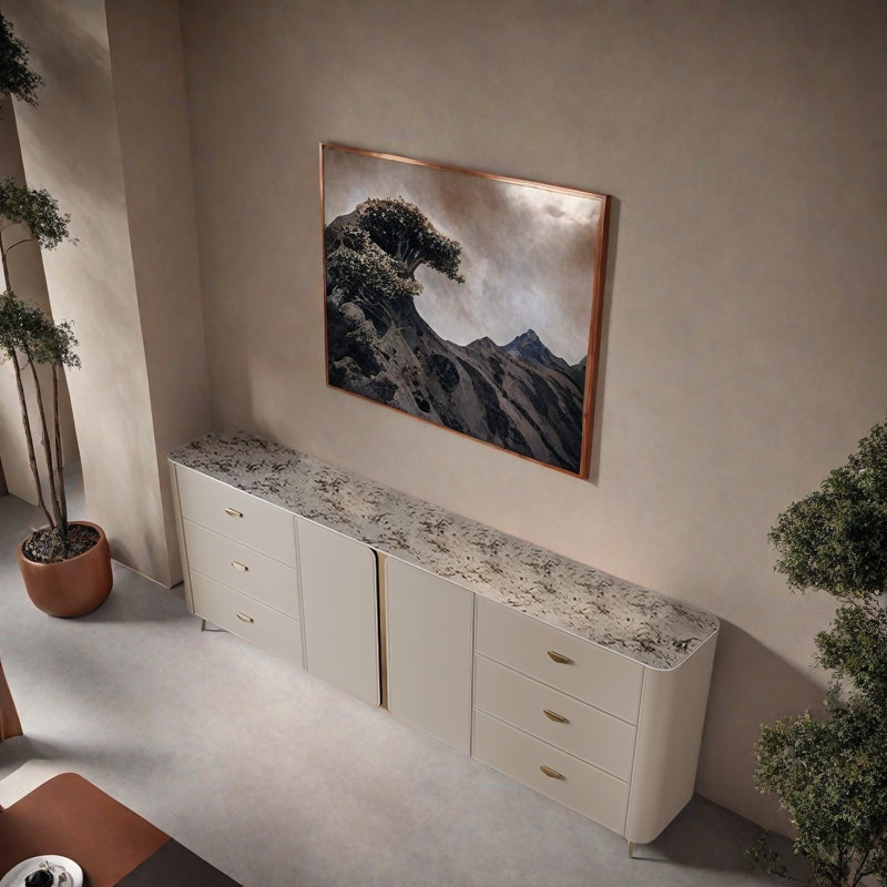 Italian Minimalist Luxury Sideboard, Off-White, 35.43" H x 55.12" W x 13.78" D
