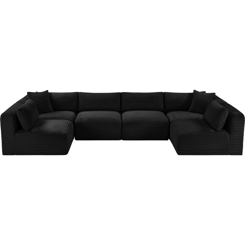 Canapé modulaire Carmean, Tissu velours côtelé texturé noir, 4 sans accoudoirs, 2 en coin