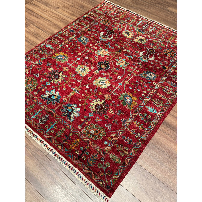 Tapis en laine et coton rouge noué à la main Original