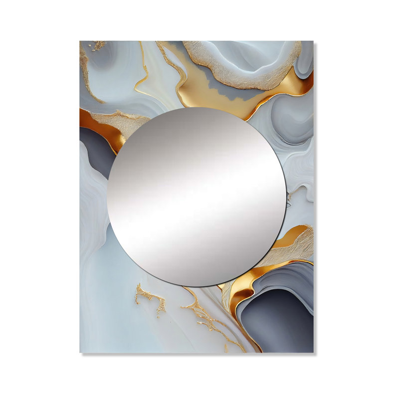 Lohoma - marbre blanc et or abstrait IV - miroir décoratif en marbre, miroir mural blanc, impression d'art en métal