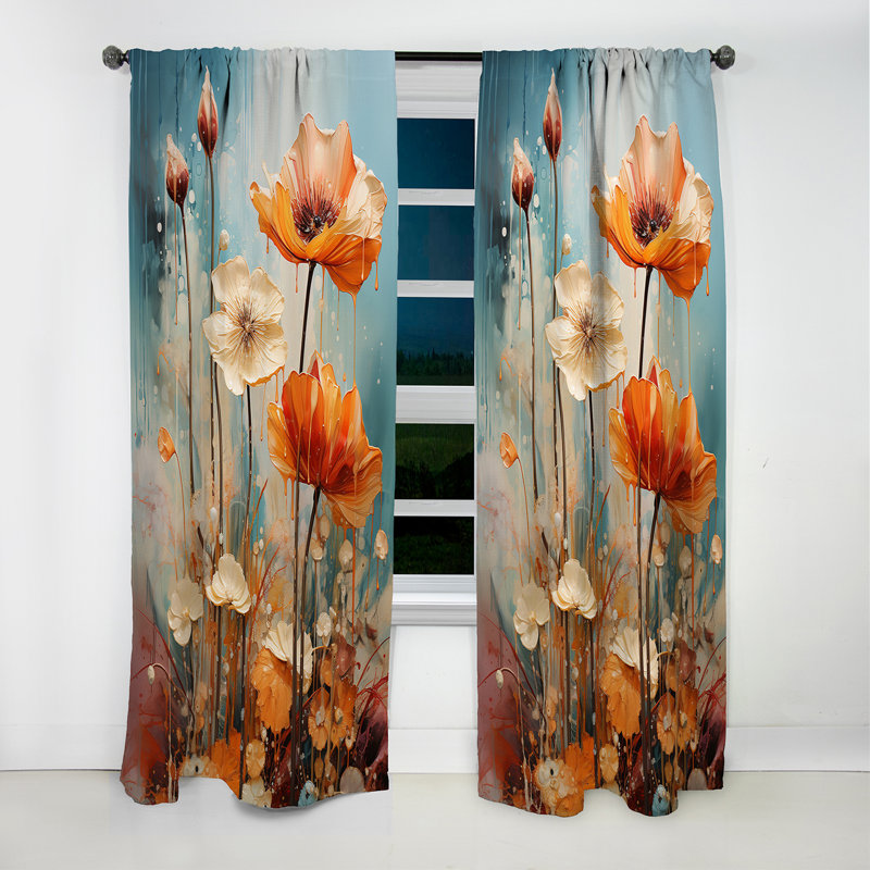 Lento - Flowers Curtain - Blackout Floral Curtain - 1 Panels, 52" W x 95" L