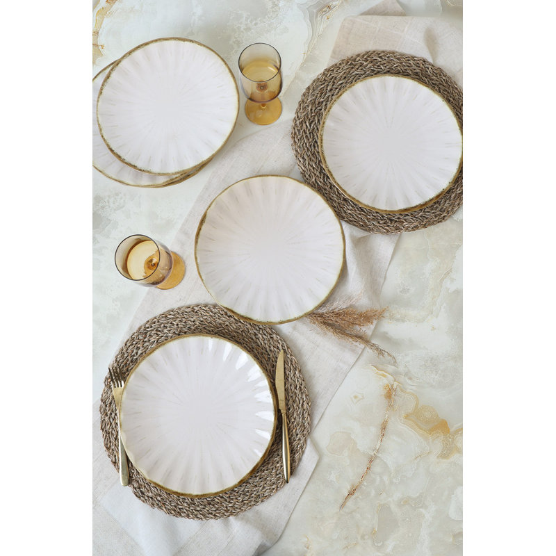 Premium Service Plate Set (6 Pieces), White Ceramic Stoneware, 10.6 x 10.6 inches | 100% Antibacterial, Eco-Friendly, Water-Resistant | Dishwasher & Microwave Safe, Easy to Clean, Ideal for Elegant Dining & Entertaining