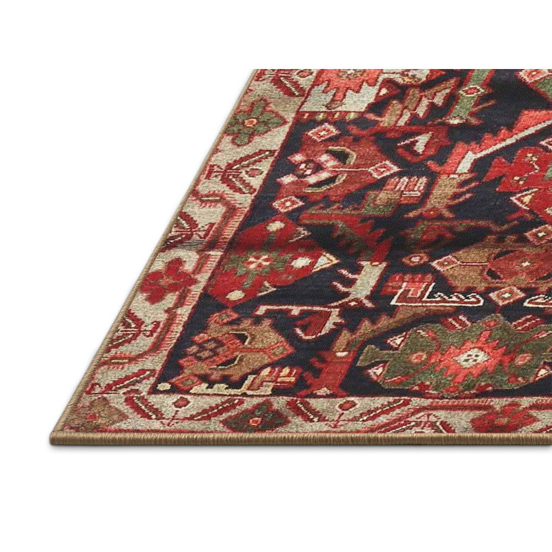 Tapis géométrique rouge / beige / noir, Rectangle 4 pi x 6 pi