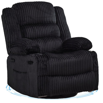 Fauteuil inclinable à bascule pivotant en velours côtelé noir, fauteuil coulissant manuel 3 en 1 avec structure en fer, canapé rembourré de 21,26 po de large pour la chambre de bébé et le salon