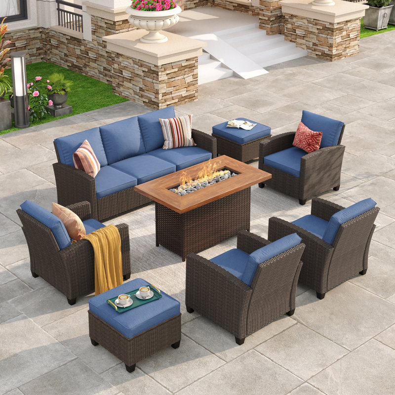 Rhylee 7 - Person Patio Conversation Set with Cushions, Slate Blue