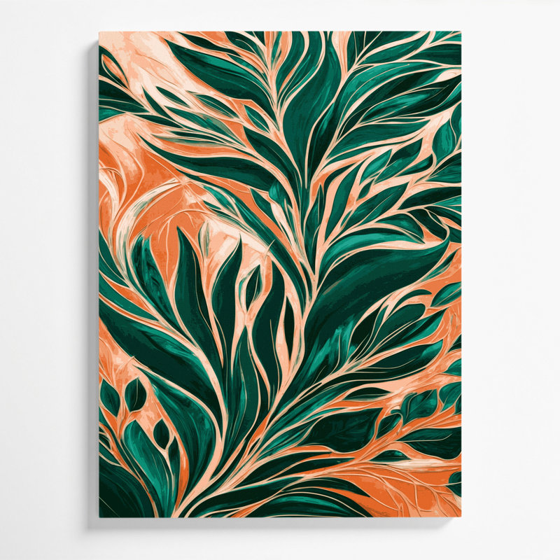 Abstrait, art floral sur toile orange 35, H 10 po x l 8 po