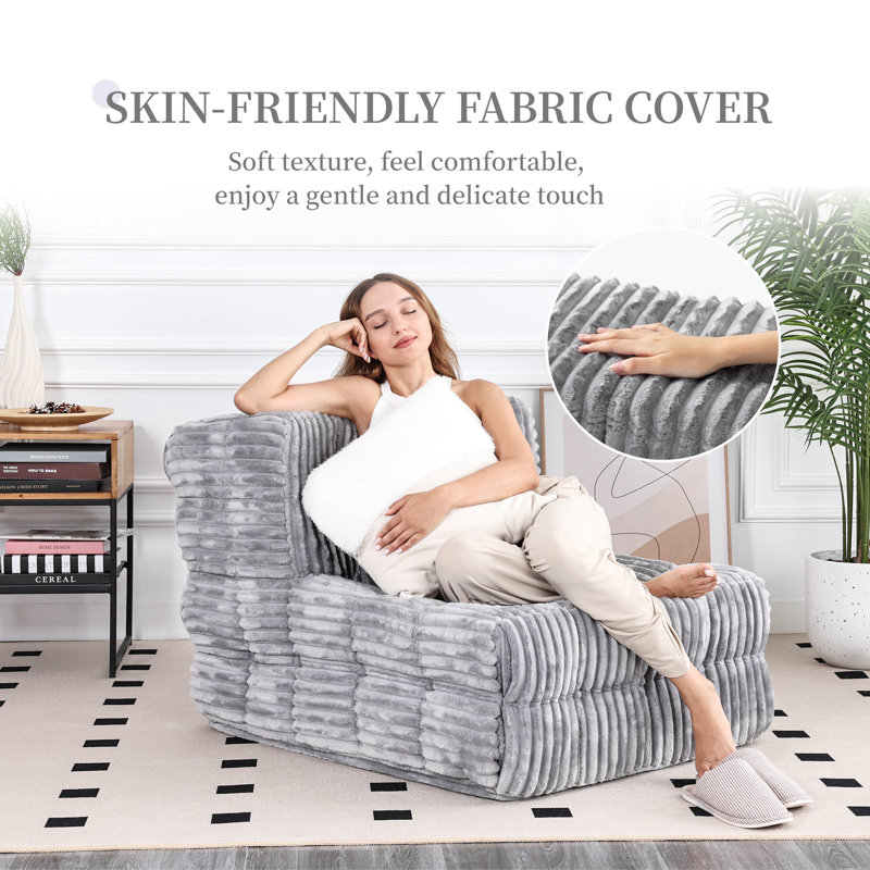 33.5" Modern Channel Tufted Bean Bag Accent Chair, Armless Lazy Sofa With Plush Velvet Upholstery, Gray Velvet