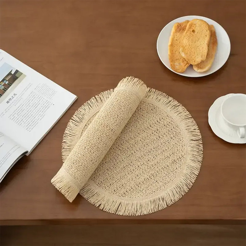 Napperons ronds ivoire en papier avec frange 15 po x 15 po, ensemble de 4, Ivoire