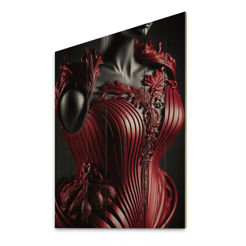 Buste rétro en rouge I sur bois, H 20 po x l 10 po x P 0,78 po