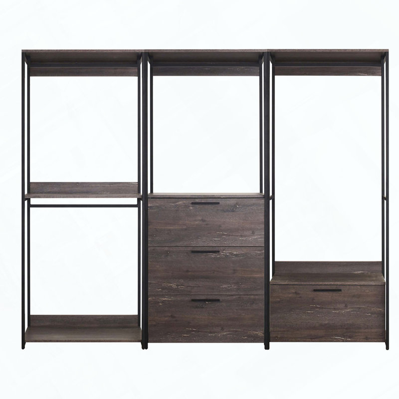 Wood Walk-In Closet System with Powder-Coated Metal Frame & Deep Storage