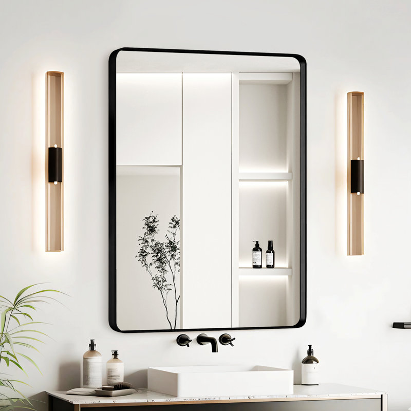 Aluminium Frame Bathroom Mirror, Accent Mirror For Bedroom, Living Room, Black, 30" x 20"