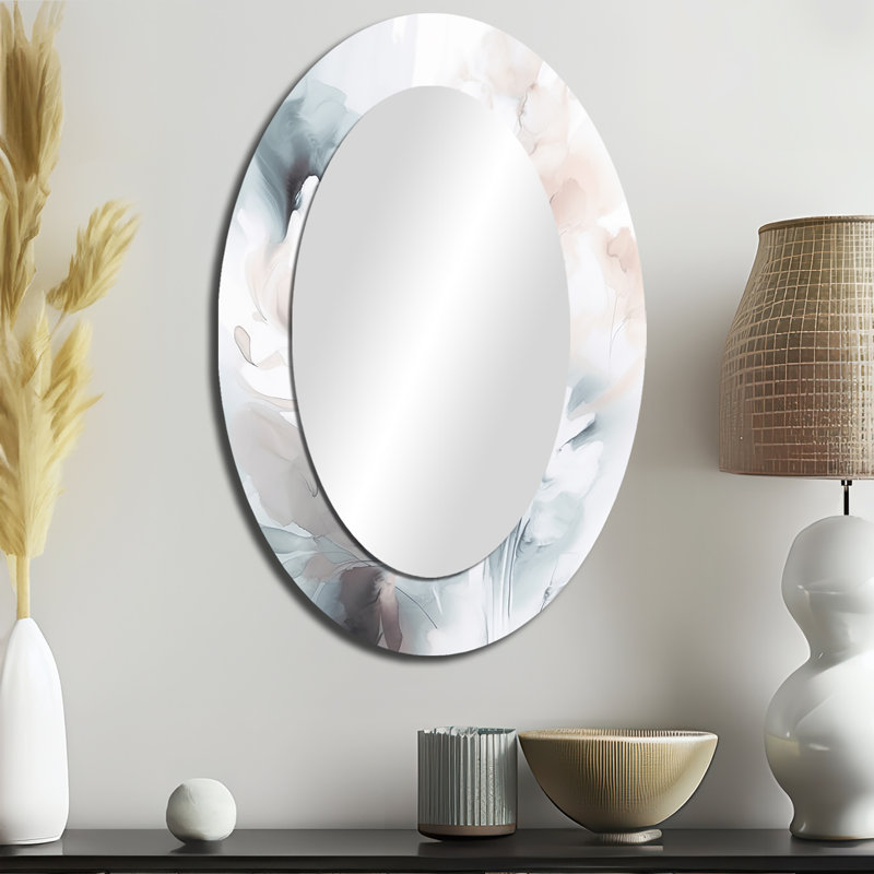 Doux doux gris clair fleurs II - traditionnel miroir mural ovale, 36 po x 24 po