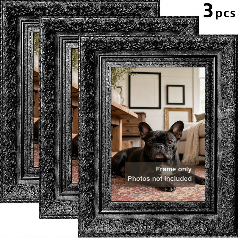 Cadre photo noir 3 pièces 5 po x 7 po avec support de table et crochets muraux noirs