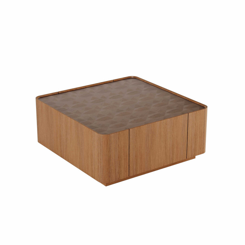 Table basse carrée avec tiroirs de rangement, table basse moderne en bois avec plateau en verre, tables de centre de table de thé pour le salon