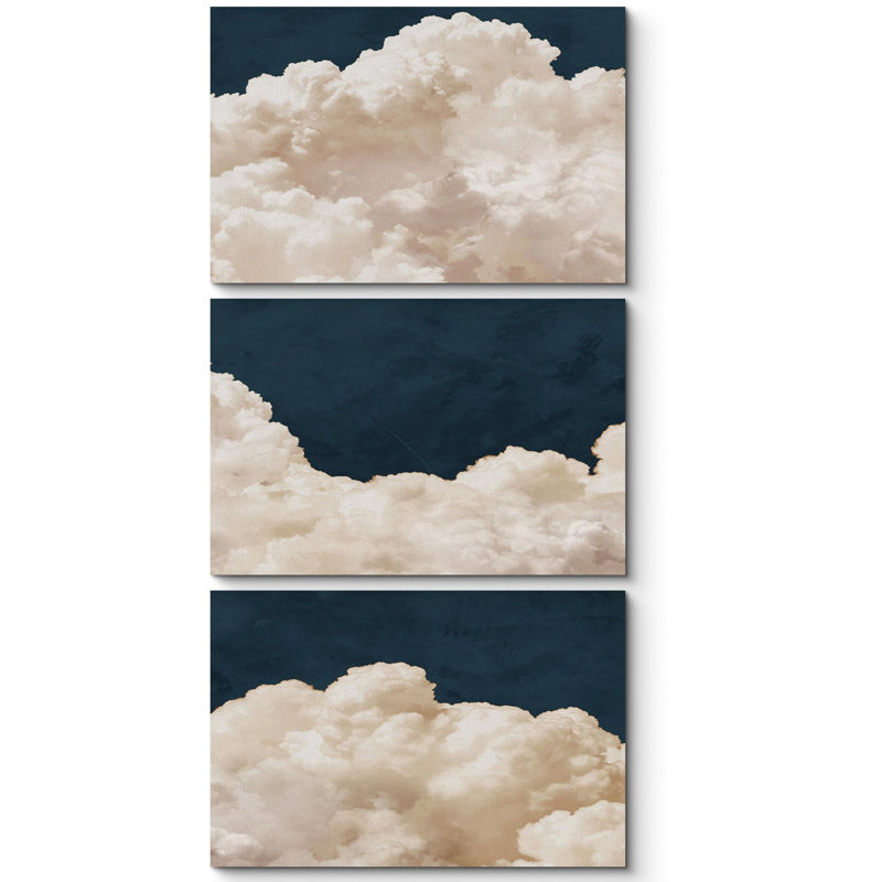 Illustration de nuages duveteux - 3 pièces, Toile tendue, H 24 po x l 36 po