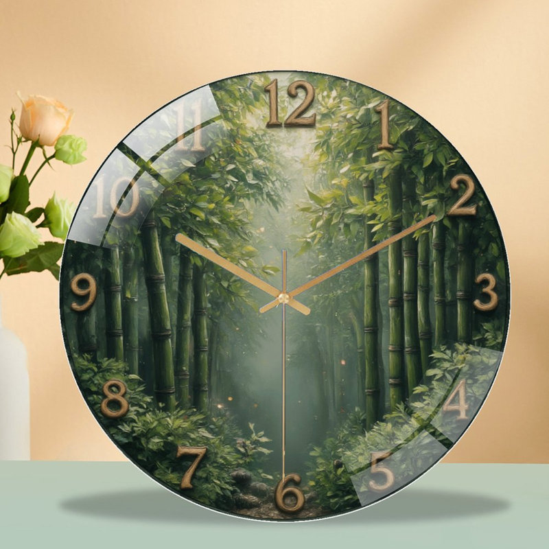 Horloge murale en bois de bambou - horloge murale moderne en verre 12 po