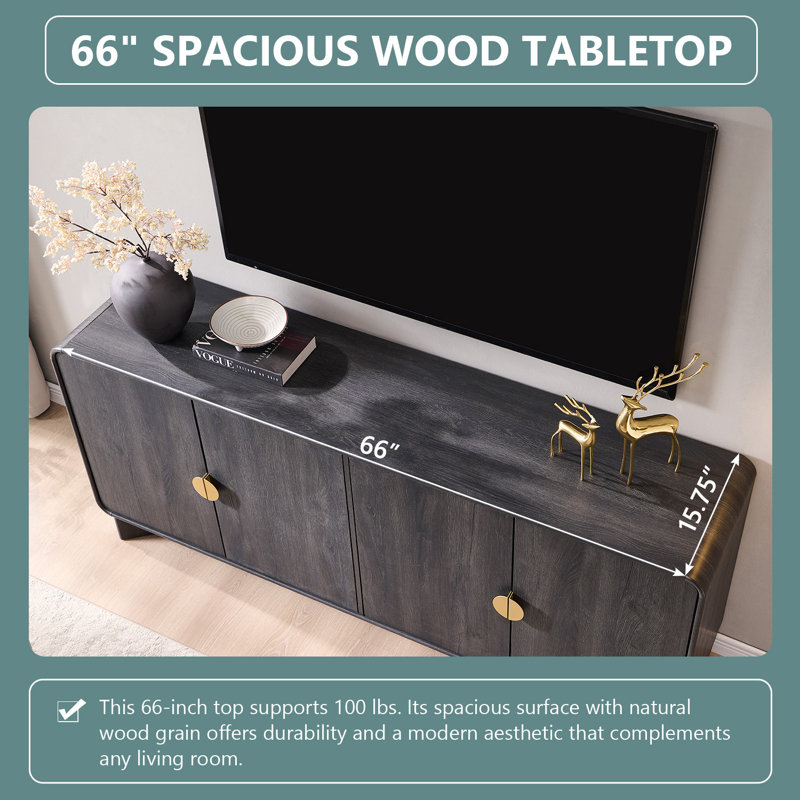 Abrianna Modern TV Stand for TVs Up to 80", 30" Tall Entertainment Center with Storage and Adjustable Shelves, TV Console with Curved Profile Design