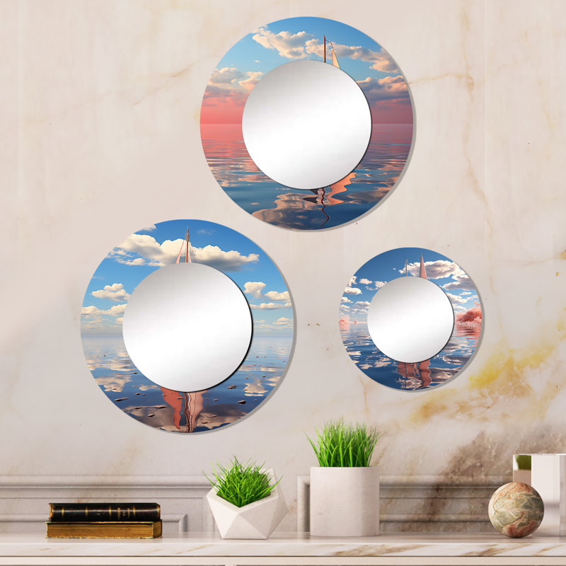 Miroir mural rond en aluminium rose