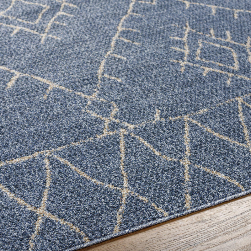 Geometric Machine Woven Area Rug in Blue, Rectangle 7'10" x 10'