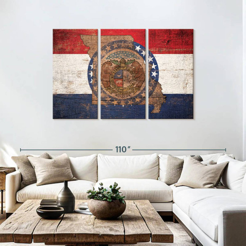 Borges State Map Over Missouri Flag, 48" H x 74" W