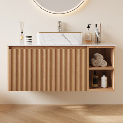 Armoire de salle de bain moderne en bois 36 "avec lavabo en céramique blanche 36"